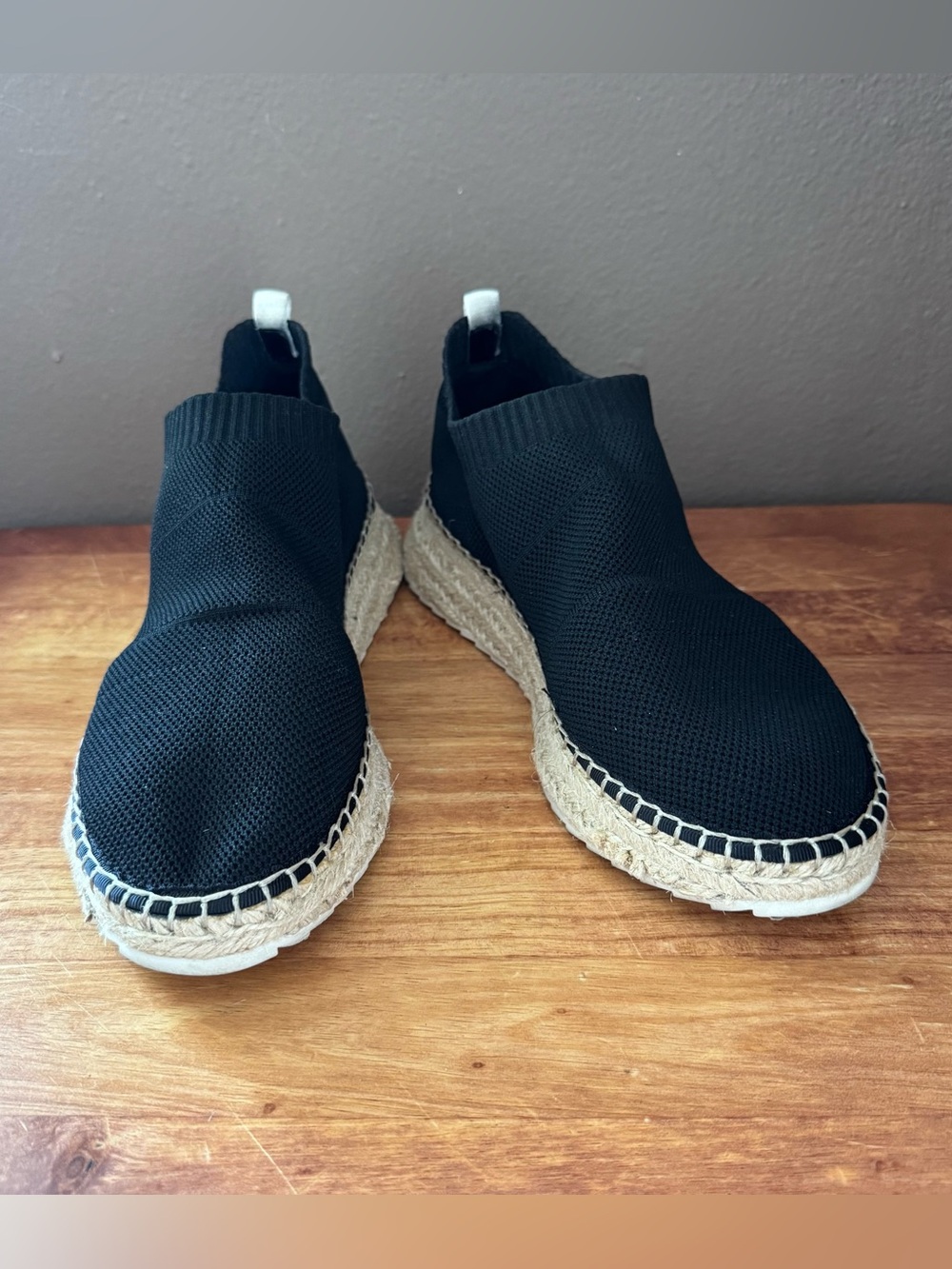 Black Knit Slip-On Platform Espadrille Sneakers by MARC FISHER LTD, Size 7